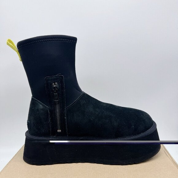 UGG WOMEN'S CLASSIC DIPPER Platform SUEDE SHEARLING LINED BOOTS Black US 9 - Picture 10 of 14